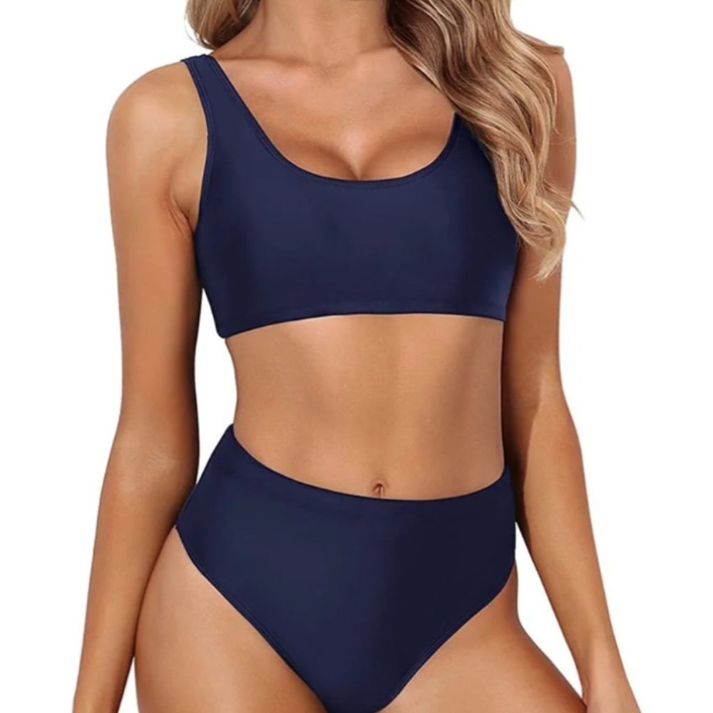 Tempt Me Navy Blue Sporty High Waist Bikini set